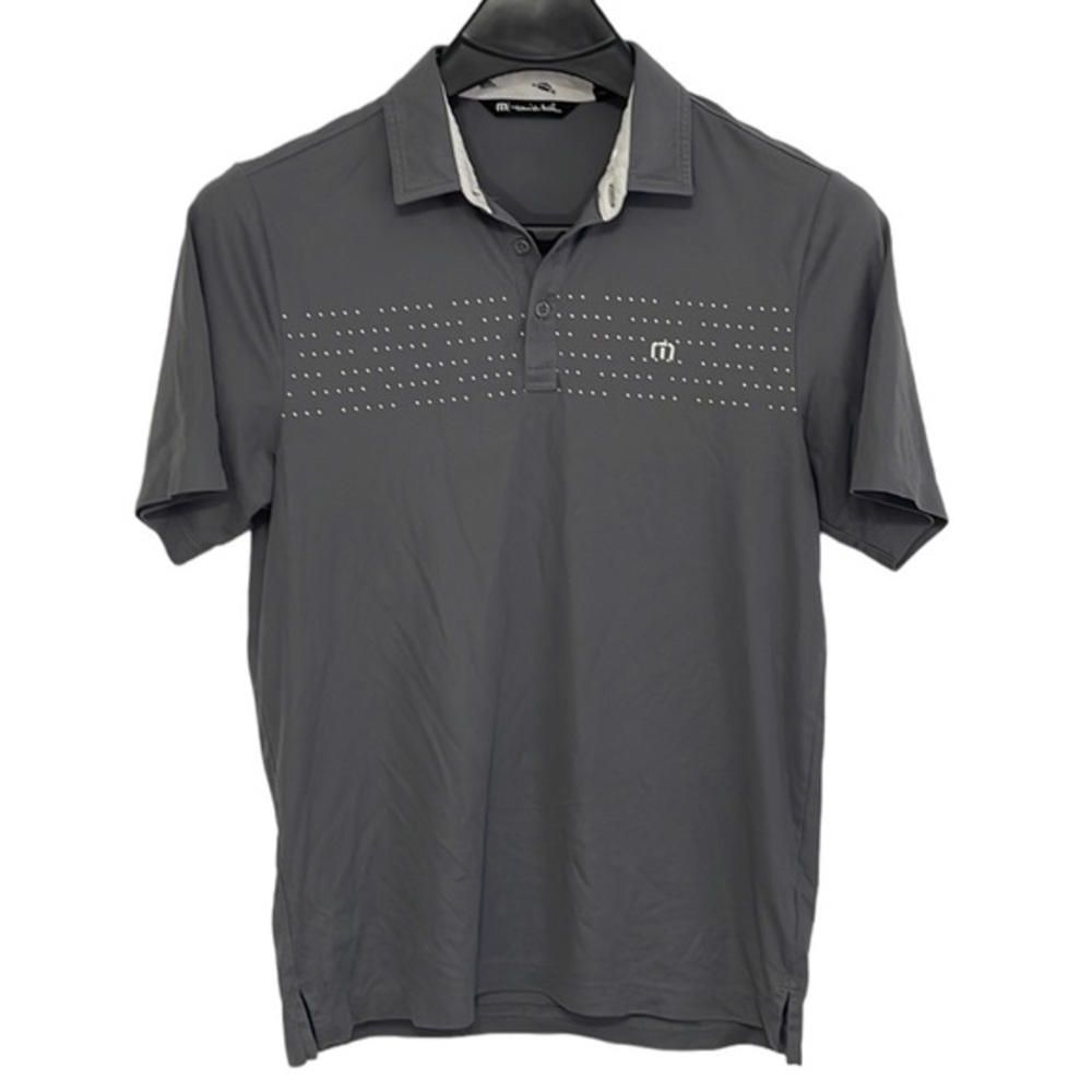 Travis Mathew Corona Beer men's Medium grey polka dot short sleeve polo shirt.‎